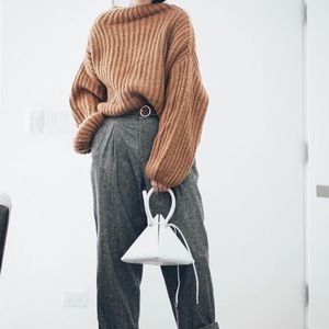 Drop shoulder thick brown sweater
